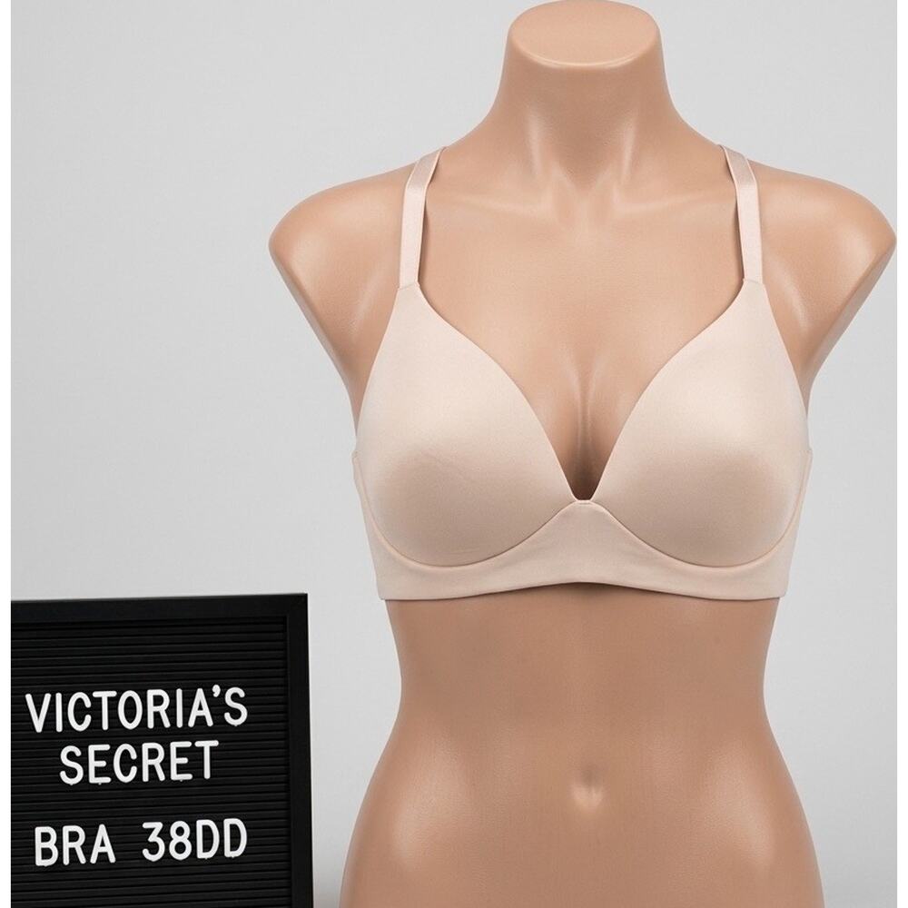 Victoria's Secret 38DD Bra Beige Tan Nude Wireless Lightly Lined Plunge Pullover